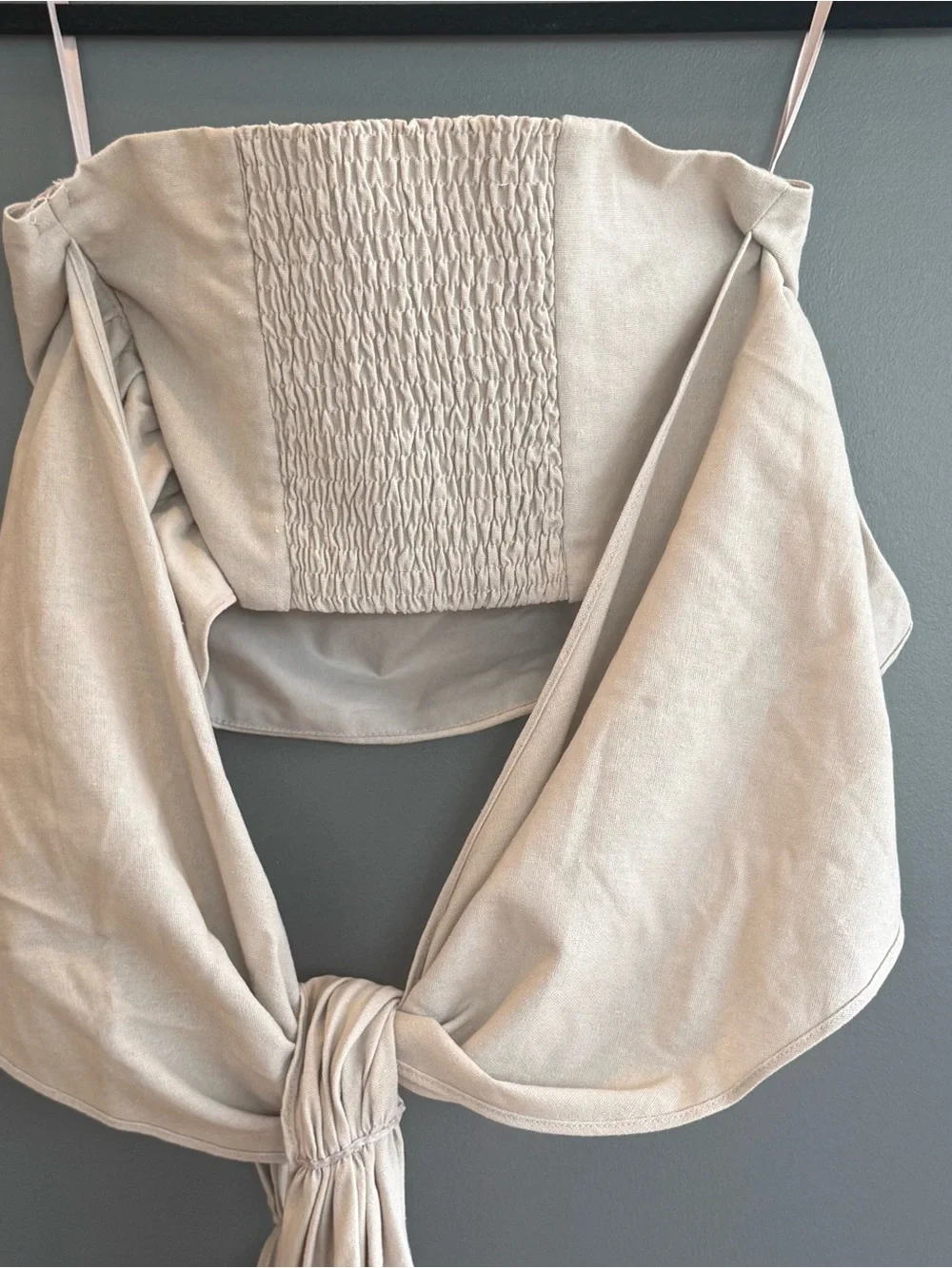 Commense Taupe Cotton & Line Crisscross Halter Tank Top - Picture 5 of 6